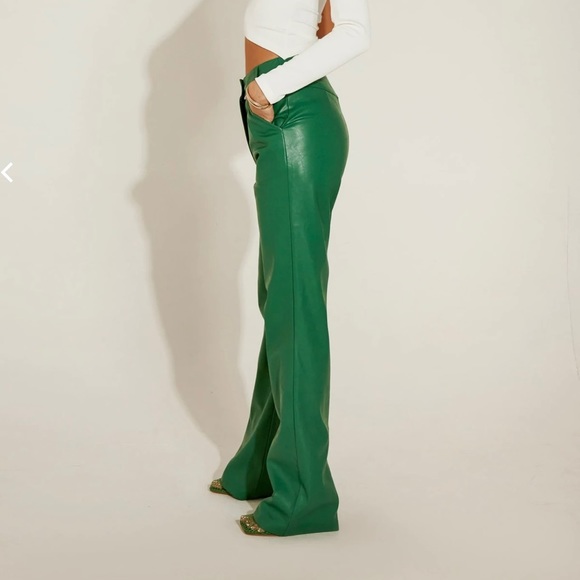 Green Vegan Leather Bustier Corset and Pant Set - Picture 2 of 5